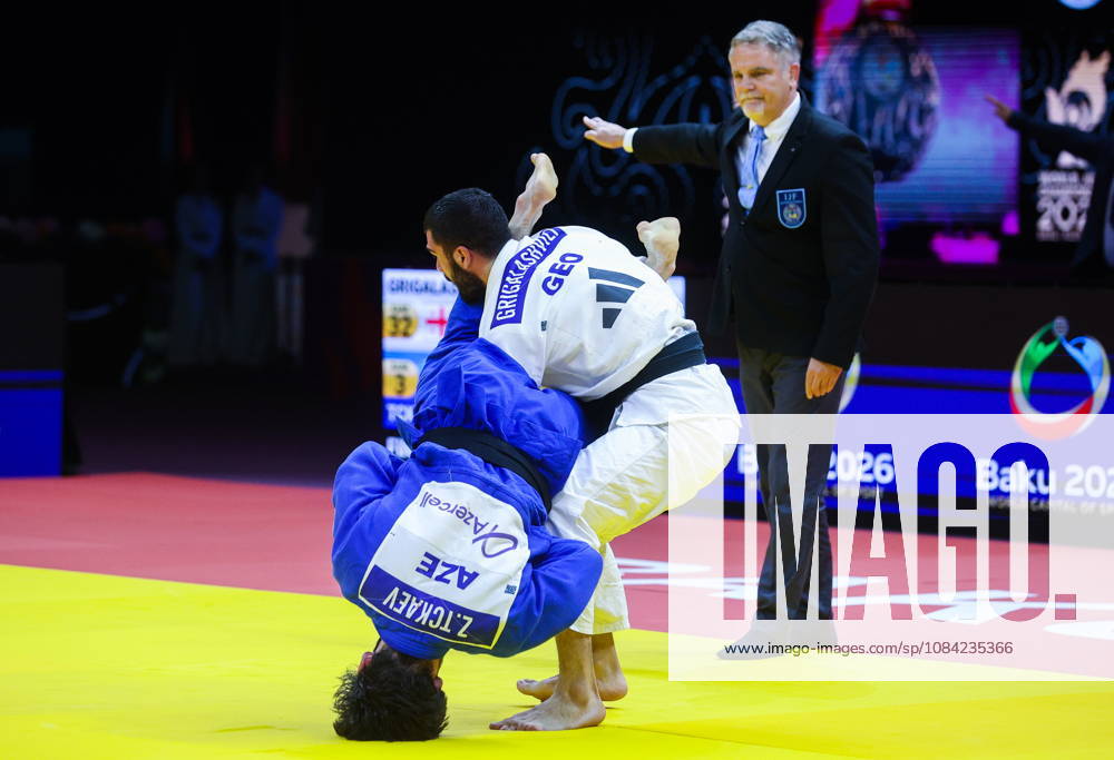 AZERBAIJAN, BAKU - OCTOBER 7, 2026: Zelim Tckaev (L) of Azerbaijan and Tato Grigalashvili of Georgia compete in their -81 kg bout as part of the 2026 World Judo Championships at the National Gymnastics Arena 2026 World Judo Championships In Baku - ZUMAt113 20261007_zaa_t113_516