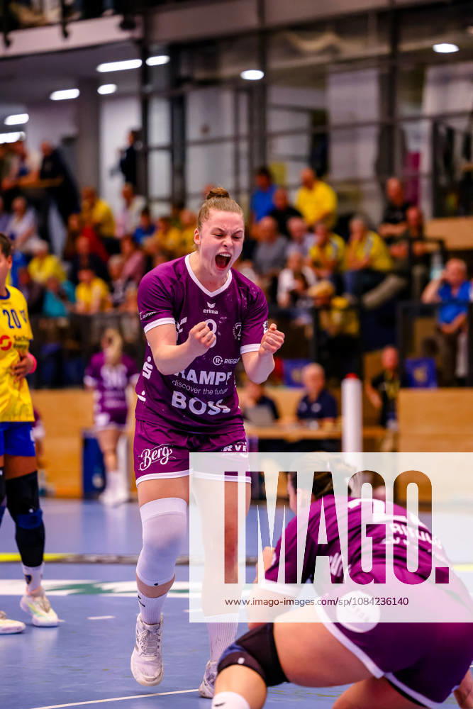 Ida Petzold, TusSies Metzingen, 08, celebrating, goal celebration, celebrating a goal; Gabriela Bitolo, TusSies Metzingen, 22, GER, HC Leipzig vs. TusSies Metzingen, Handball, ALSCO Women’s Handball Bundesliga, Matchday 5, 2026–2027 season, October 7, 2026, GER, HC Leipzig vs. TusSies Metzingen, Handball, ALSCO Women’s Handball Bundesliga, Matchday 5, 2026–2027 Season, October 7, 2026, Markranstädt