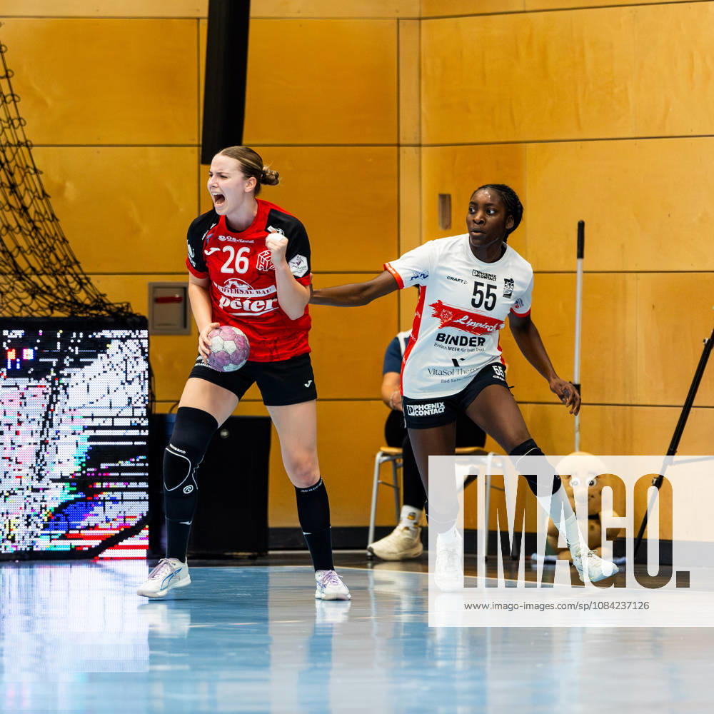 GER, Handball, Women, 2026–2027 Season, Alsco 1 Bl, Matchday 5, Thüringer HC vs. HSG Blomberg Lippe, Anna Szabo (Thüringer HC, 26), Alicia Farrelle and Njinkeu (HSG Blomberg Lippe), 99947 Bad Langensalza, Salza, Halle, Mehrz Sports Hall, Thuringia, Germany