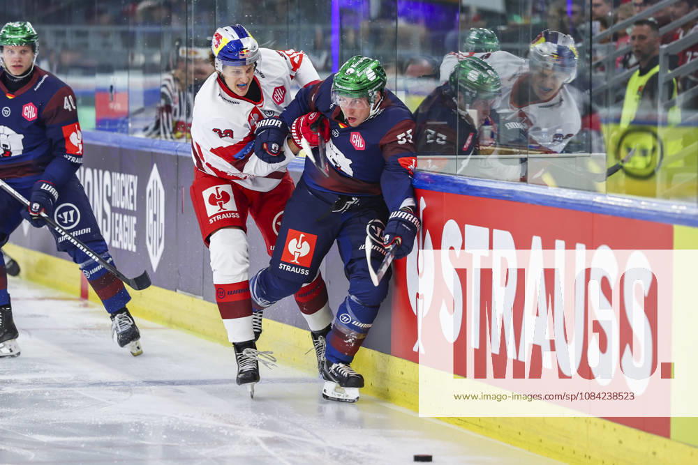 Ice hockey, Eishockey - CHL, EC RBS vs Berlin SALZBURG,AUSTRIA,07.OCT.26 - ICE HOCKEY - CHL, Champions Hockey League, group stage, EC Red Bull Salzburg vs Eisbaeren Berlin. Image shows Benedikt Krainer (EC RBS) and Jean Luc Foudy (Berlin). GEPAxpictures Geieregger