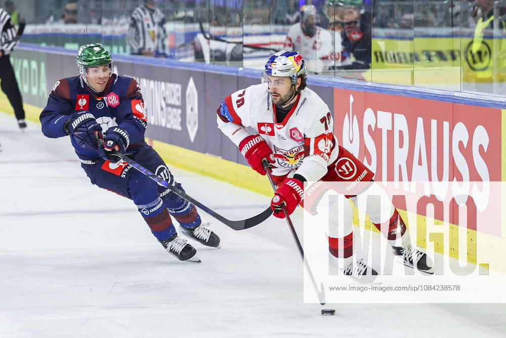 Ice hockey, Eishockey - CHL, EC RBS vs Berlin SALZBURG,AUSTRIA,07.OCT.26 - ICE HOCKEY - CHL, Champions Hockey League, group stage, EC Red Bull Salzburg vs Eisbaeren Berlin. Image shows Yannick Veilleux (Berlin) and Benjamin Nissner (EC RBS). GEPAxpictures Geieregger