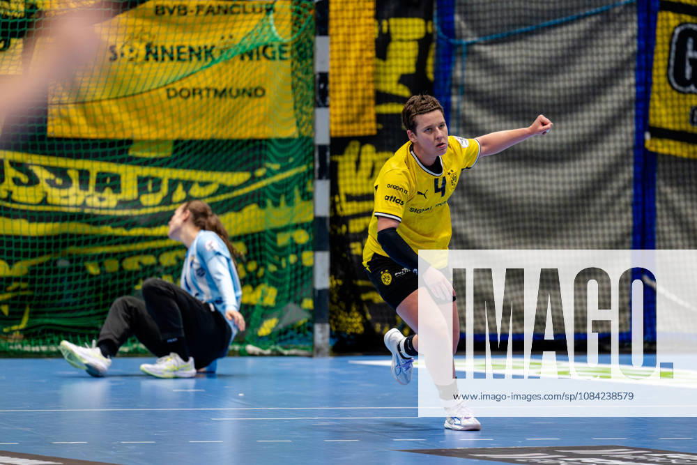 Dortmund, October 7, 2026, Handball, Women s, Alsco Women s Handball Bundesliga, Matchday 5, BVB Borussia Dortmund vs. Buxtehuder SV, Alina Grijseels (BVB) celebrates after scoring a goal, Dortmund Sporthalle Wellinghofen, North Rhine-Westphalia, Germany