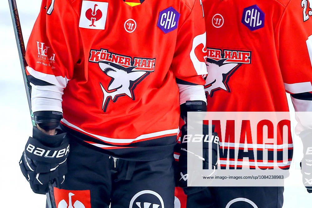 Ice Hockey, CHL, Kölner Haie vs. Blue Fox Herning, Champions Hockey League 2026–27, Matchday 5, 2026–27 Season, Lanxess Arena Cologne, Jersey, Logo, Club Logo, Emblem, Close-up of Print, North Rhine-Westphalia, Germany