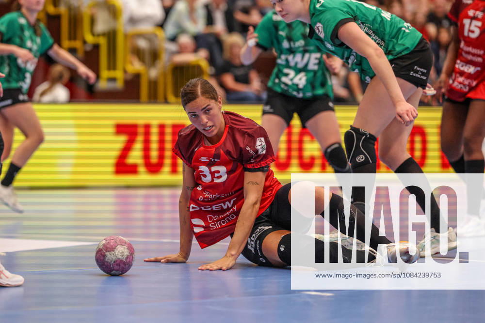 GER, Bensheim, HSG Bensheim Flames vs. Vfl Oldenburg, Alsco Women s Handball Bundesliga, Handball, DHB, 2026–2027 Season, Weststadthalle Bensheim, Matchday 5 in pictures: from left, Lucie Marie Kretzschmar, Bensheim Flames Women 33; disappointment and frustration after the loss. DFB and DFL regulations prohibit any use of photographs as image sequences and or quasi-video