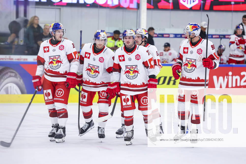 Ice hockey, Eishockey - CHL, EC RBS vs Berlin SALZBURG,AUSTRIA,07.OCT.26 - ICE HOCKEY - CHL, Champions Hockey League, group stage, EC Red Bull Salzburg vs Eisbaeren Berlin. Image shows Dennis Eamon Robertson, Adrian Christian Gesson, Adam Brooks Nicholas Poisson and Mario Huber (EC RBS). GEPAxpictures Geieregger