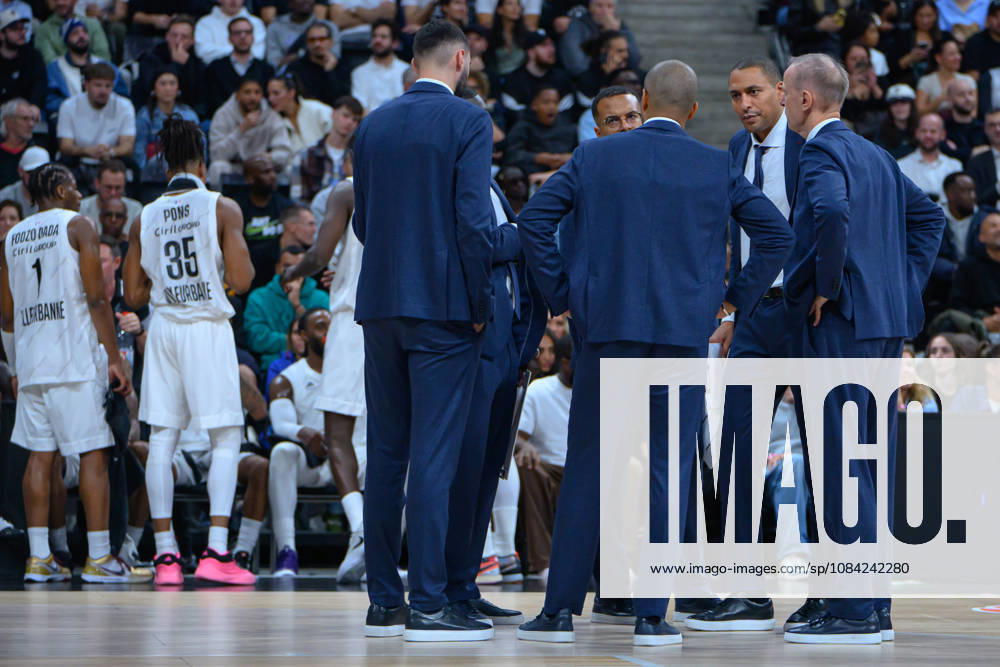 EuroLeague 2026, Paris Basketball vs LDLC ASVEL Villeurbanne, Basketball ASVEL Head Coach TONY PARKER talks with staff during the EuroLeague 2026 match between Paris Basketball and LDLC ASVEL Villeurbanne at Adidas Arena on October 07, 2026 in Paris, France. Paris Adidas Arena France