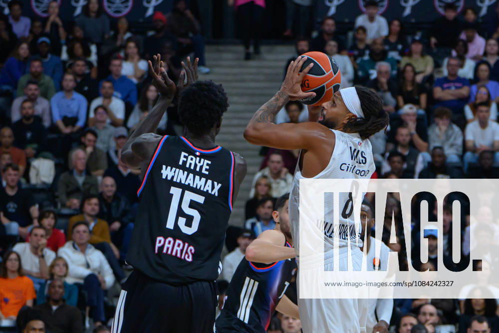 EuroLeague 2026, Paris Basketball vs LDLC ASVEL Villeurbanne, Basketball Mouhamed Faye of Paris Basket and PATTY MILLS of ASVEL during the EuroLeague 2026 match between Paris Basketball and LDLC ASVEL Villeurbanne at Adidas Arena on October 07, 2026 in Paris, France. Paris Adidas Arena France