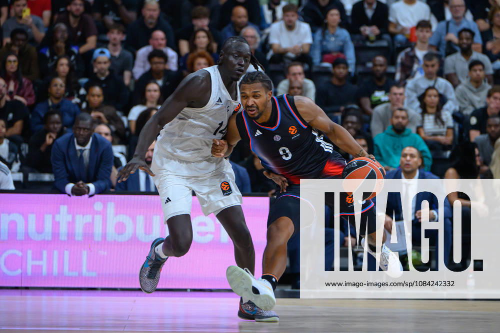 EuroLeague 2026, Paris Basketball vs LDLC ASVEL Villeurbanne, Basketball BOTH GACH of ASVEL and Tyson Etienne of Paris Basket during the EuroLeague 2026 match between Paris Basketball and LDLC ASVEL Villeurbanne at Adidas Arena on October 07, 2026 in Paris, France. Paris Adidas Arena France