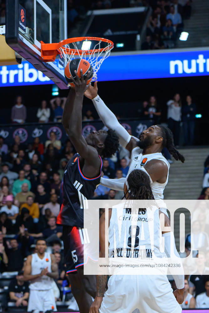 EuroLeague 2026, Paris Basketball vs LDLC ASVEL Villeurbanne, Basketball JAE CROWDER OF ASVEL and Mouhamed Faye of Paris Basket during the EuroLeague 2026 match between Paris Basketball and LDLC ASVEL Villeurbanne at Adidas Arena on October 07, 2026 in Paris, France. Paris Adidas Arena France