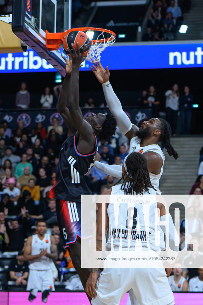 EuroLeague 2026, Paris Basketball vs LDLC ASVEL Villeurbanne, Basketball JAE CROWDER OF ASVEL and Mouhamed Faye of Paris Basket during the EuroLeague 2026 match between Paris Basketball and LDLC ASVEL Villeurbanne at Adidas Arena on October 07, 2026 in Paris, France. Paris Adidas Arena France