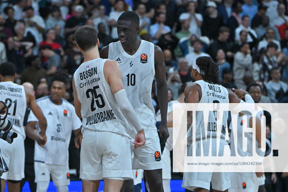 EuroLeague 2026, Paris Basketball vs LDLC ASVEL Villeurbanne, Basketball ASVEL players celebrate their side s victory after the EuroLeague 2026 match between Paris Basketball and LDLC ASVEL Villeurbanne at Adidas Arena on October 07, 2026 in Paris, France. Paris Adidas Arena France