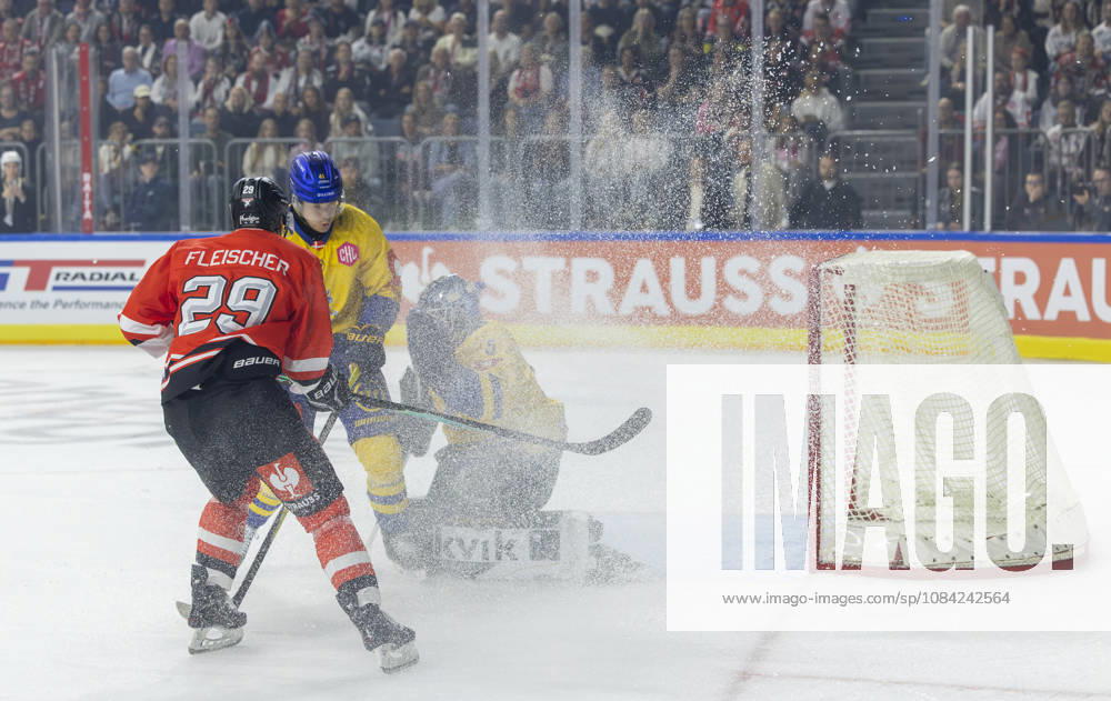 From left: Tim Fleischer, Cologne Sharks 29; Mads Larsen, Herning Blue Fox 41; Jaenis Fecers, Herning Blue Fox 35 GER, Cologne Sharks vs. Herning Blue Fox, Ice Hockey, DEL, 2026–2027 Season, October 7, 2026 GER, Cologne Sharks vs. Herning Blue Fox, Ice Hockey, DEL, 2026–2027 Season, October 7, 2026 Germany
