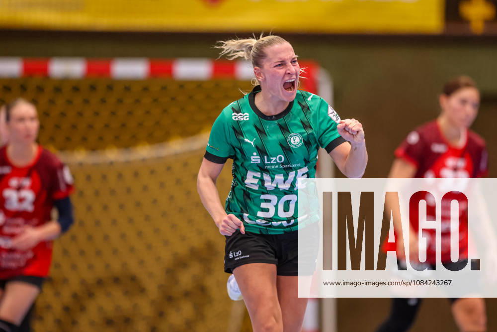 GER, Bensheim, HSG Bensheim Flames vs. Vfl Oldenburg, Alsco Women s Handball Bundesliga, Handball, DHB, 2026–2027 Season, Weststadthalle Bensheim, Matchday 5 in Pictures: Jenny Behrend, VfL Oldenburg Women’s Handball 30, Goal, Celebration and Joy, Emotions. DFB and DFL regulations prohibit any use of photographs as image sequences and or quasi-video. October 7, 2026