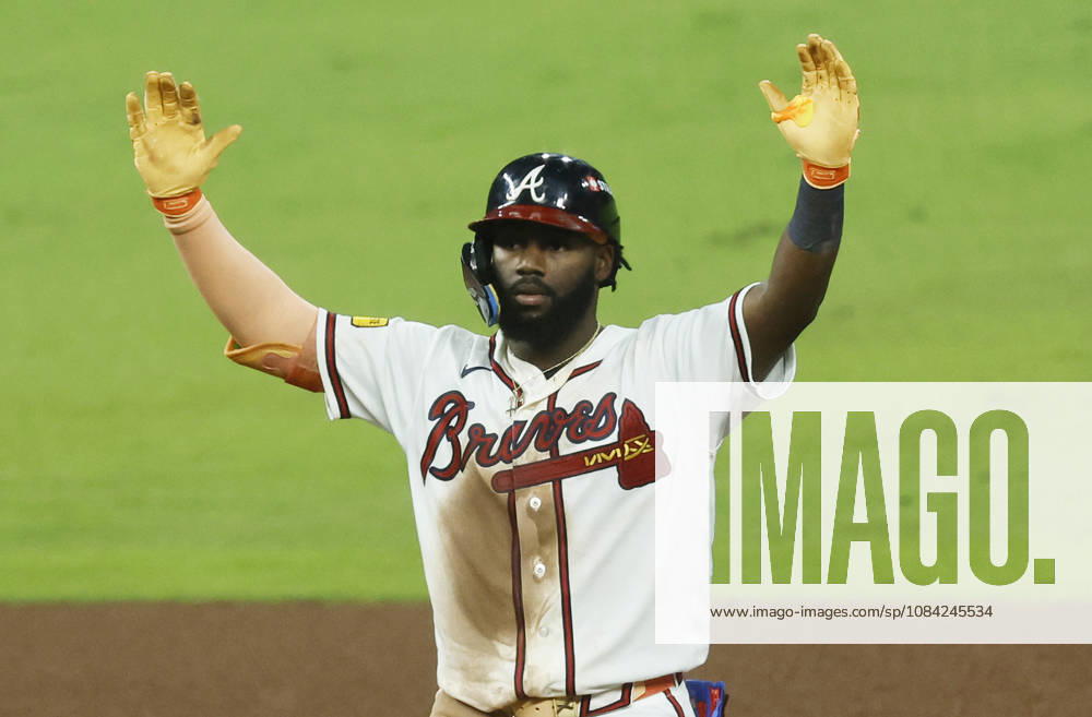Atlanta Braves Michael Harris II (23) stands on second after hitting a double against the Los Angeles Dodgers in the seventh inning in an MLB, Baseball Herren, USA National League Division Series playoff game at Truist Park in Atlanta, Georgia, on Wednesday, October 7, 2026. ATL20261007715 MIKExZARRILLI