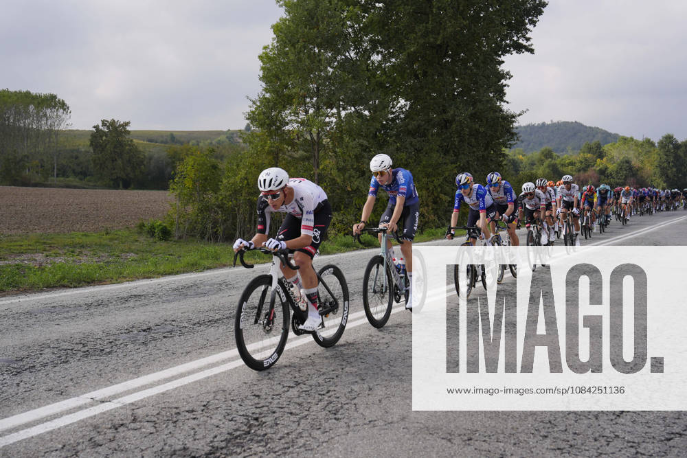 The pack rides during the 110th edition of the Gran Piemonte 2026 a 185 km one day race from Asti to Bra on October 08, 2026, Italy.
