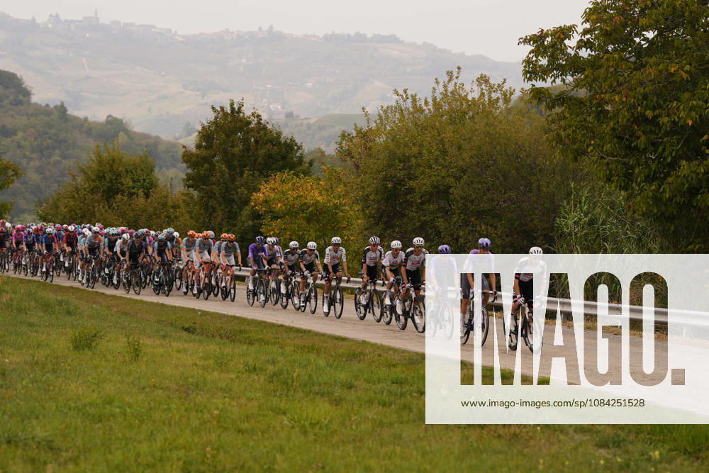 The pack rides during the 110th edition of the Gran Piemonte 2026 a 185 km one day race from Asti to Bra on October 08, 2026, Italy.