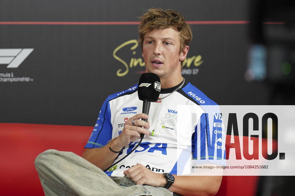FORMULA 1 SINGAPORE AIRLINES SINGAPORE GRAND PRIX 2026 Liam Lawson (NZL) 30 Racing Bulls in a press conference, PK, Pressekonferenz during the Formula 1 Singapore Airlines Singapore Grand Prix 2026, Round 17 of the 2026 Formula 1 World Championship, WM, Weltmeisterschaft from 9th - 11th October 2026 at the Marina Bay Street Circuit, Singapore. Credit: Robbie Hoad Every Second Media Editorial use only. All images are copyright Every Second Media Limited. No images may be reproduced without prior permission.