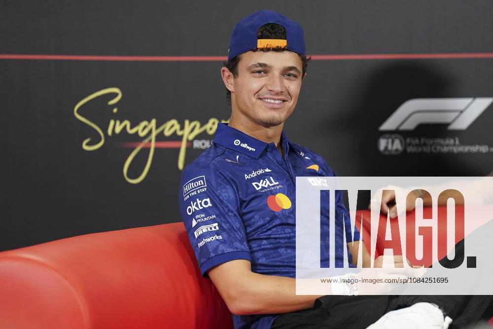 FORMULA 1 SINGAPORE AIRLINES SINGAPORE GRAND PRIX 2026 Lando Norris (GBR) 1 McLaren in a press conference, PK, Pressekonferenz during the Formula 1 Singapore Airlines Singapore Grand Prix 2026, Round 17 of the 2026 Formula 1 World Championship, WM, Weltmeisterschaft from 9th - 11th October 2026 at the Marina Bay Street Circuit, Singapore. Credit: Robbie Hoad Every Second Media Editorial use only. All images are copyright Every Second Media Limited. No images may be reproduced without prior permission.