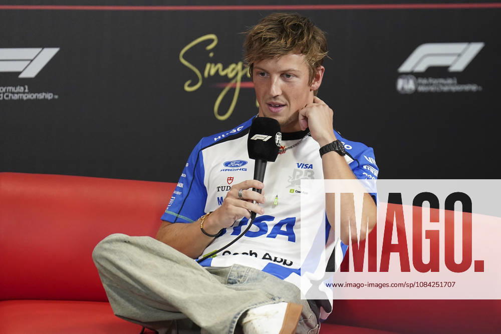 FORMULA 1 SINGAPORE AIRLINES SINGAPORE GRAND PRIX 2026 Liam Lawson (NZL) 30 Racing Bulls in a press conference, PK, Pressekonferenz during the Formula 1 Singapore Airlines Singapore Grand Prix 2026, Round 17 of the 2026 Formula 1 World Championship, WM, Weltmeisterschaft from 9th - 11th October 2026 at the Marina Bay Street Circuit, Singapore. Credit: Robbie Hoad Every Second Media Editorial use only. All images are copyright Every Second Media Limited. No images may be reproduced without prior permission.