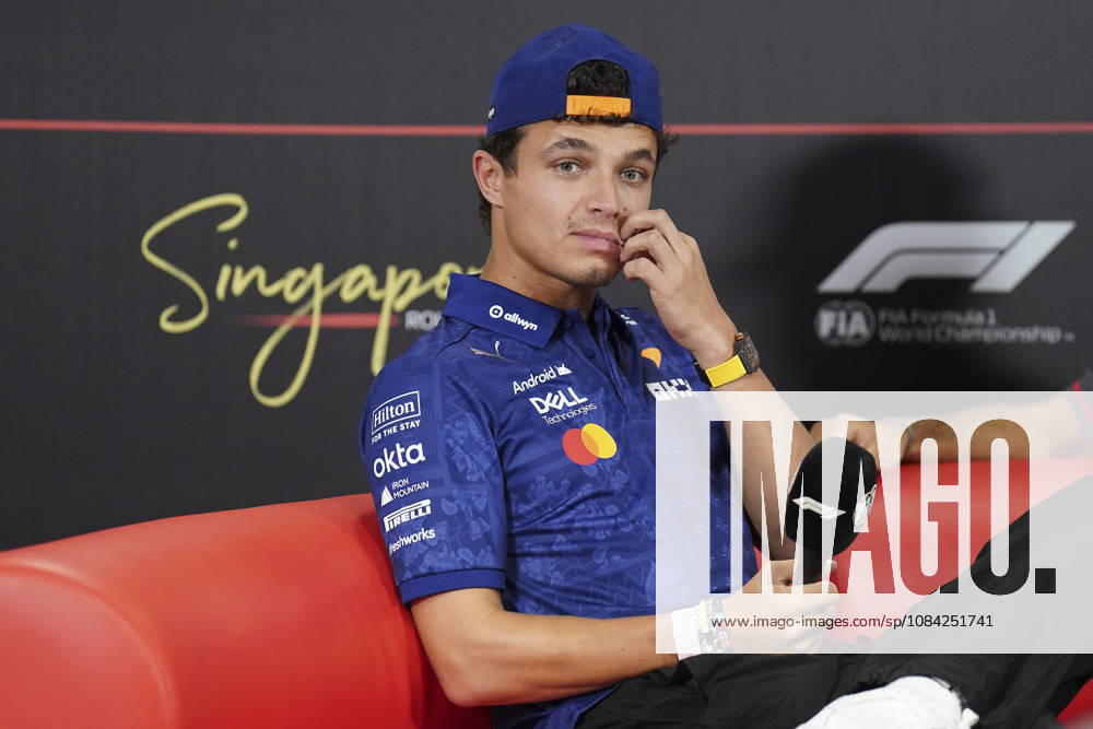 FORMULA 1 SINGAPORE AIRLINES SINGAPORE GRAND PRIX 2026 Lando Norris (GBR) 1 McLaren in a press conference, PK, Pressekonferenz during the Formula 1 Singapore Airlines Singapore Grand Prix 2026, Round 17 of the 2026 Formula 1 World Championship, WM, Weltmeisterschaft from 9th - 11th October 2026 at the Marina Bay Street Circuit, Singapore. Credit: Robbie Hoad Every Second Media Editorial use only. All images are copyright Every Second Media Limited. No images may be reproduced without prior permission.