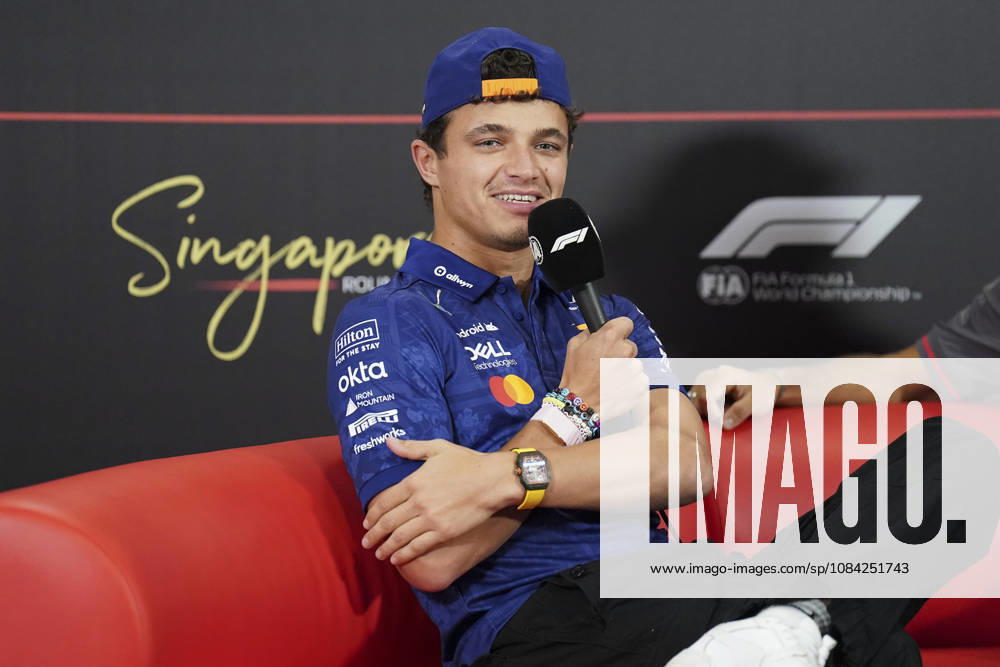 FORMULA 1 SINGAPORE AIRLINES SINGAPORE GRAND PRIX 2026 Lando Norris (GBR) 1 McLaren in a press conference, PK, Pressekonferenz during the Formula 1 Singapore Airlines Singapore Grand Prix 2026, Round 17 of the 2026 Formula 1 World Championship, WM, Weltmeisterschaft from 9th - 11th October 2026 at the Marina Bay Street Circuit, Singapore. Credit: Robbie Hoad Every Second Media Editorial use only. All images are copyright Every Second Media Limited. No images may be reproduced without prior permission.