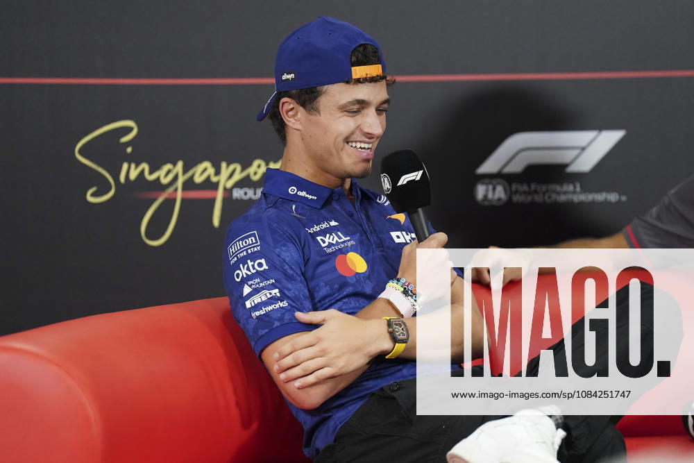 FORMULA 1 SINGAPORE AIRLINES SINGAPORE GRAND PRIX 2026 Lando Norris (GBR) 1 McLaren in a press conference, PK, Pressekonferenz during the Formula 1 Singapore Airlines Singapore Grand Prix 2026, Round 17 of the 2026 Formula 1 World Championship, WM, Weltmeisterschaft from 9th - 11th October 2026 at the Marina Bay Street Circuit, Singapore. Credit: Robbie Hoad Every Second Media Editorial use only. All images are copyright Every Second Media Limited. No images may be reproduced without prior permission.