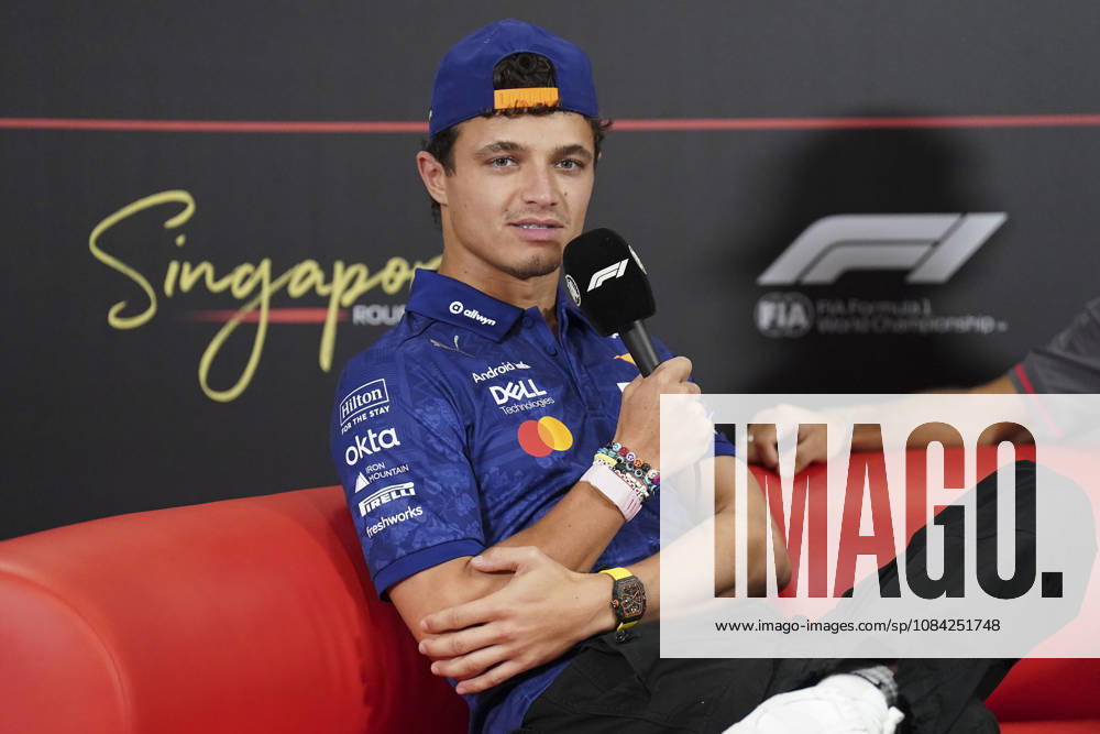 FORMULA 1 SINGAPORE AIRLINES SINGAPORE GRAND PRIX 2026 Lando Norris (GBR) 1 McLaren in a press conference, PK, Pressekonferenz during the Formula 1 Singapore Airlines Singapore Grand Prix 2026, Round 17 of the 2026 Formula 1 World Championship, WM, Weltmeisterschaft from 9th - 11th October 2026 at the Marina Bay Street Circuit, Singapore. Credit: Robbie Hoad Every Second Media Editorial use only. All images are copyright Every Second Media Limited. No images may be reproduced without prior permission.