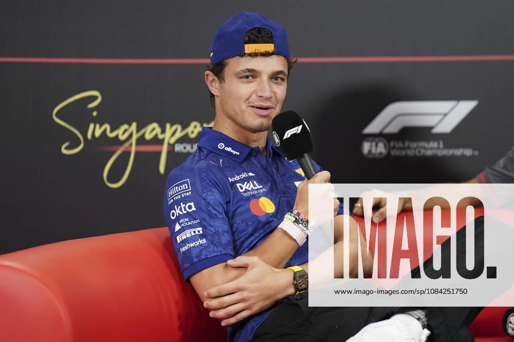 FORMULA 1 SINGAPORE AIRLINES SINGAPORE GRAND PRIX 2026 Lando Norris (GBR) 1 McLaren in a press conference, PK, Pressekonferenz during the Formula 1 Singapore Airlines Singapore Grand Prix 2026, Round 17 of the 2026 Formula 1 World Championship, WM, Weltmeisterschaft from 9th - 11th October 2026 at the Marina Bay Street Circuit, Singapore. Credit: Robbie Hoad Every Second Media Editorial use only. All images are copyright Every Second Media Limited. No images may be reproduced without prior permission.
