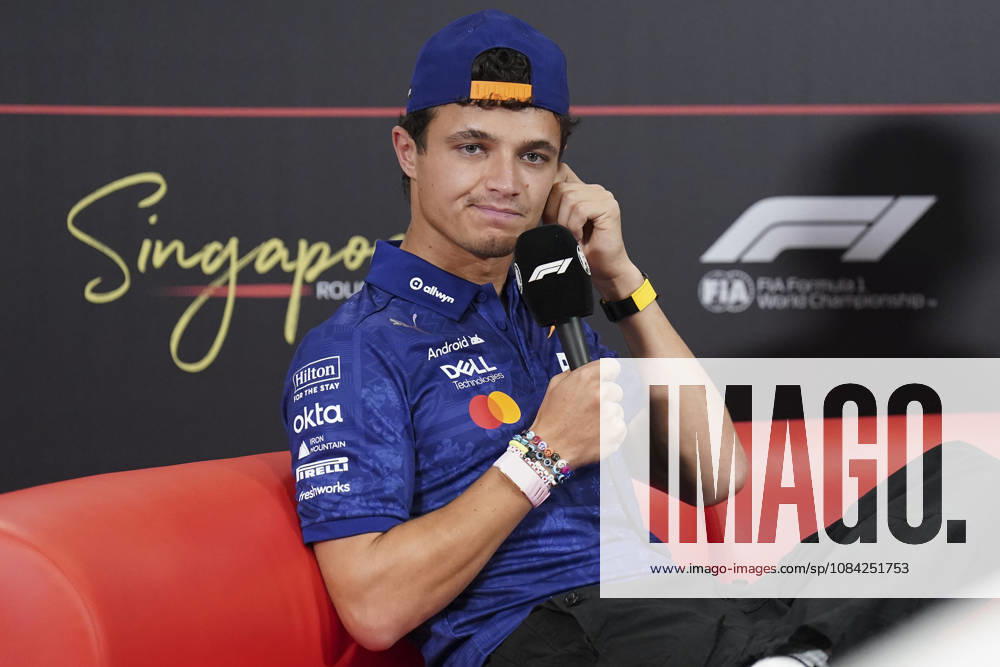 FORMULA 1 SINGAPORE AIRLINES SINGAPORE GRAND PRIX 2026 Lando Norris (GBR) 1 McLaren in a press conference, PK, Pressekonferenz during the Formula 1 Singapore Airlines Singapore Grand Prix 2026, Round 17 of the 2026 Formula 1 World Championship, WM, Weltmeisterschaft from 9th - 11th October 2026 at the Marina Bay Street Circuit, Singapore. Credit: Robbie Hoad Every Second Media Editorial use only. All images are copyright Every Second Media Limited. No images may be reproduced without prior permission.