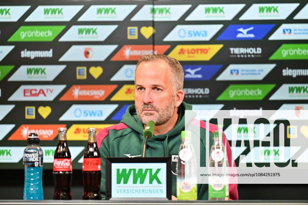 FC Augsburg Press Conference, October 8, 2026, AUGSBURG, GERMANY. Pictured: Manuel BAUM, FC Augsburg coach, at the press conference ahead of the Bundesliga match against FC Bayern.