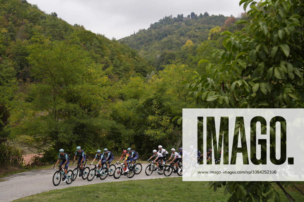 The pack rides during the 110th edition of the Gran Piemonte 2026 a 185 km one day race from Asti to Bra on October 08, 2026, Italy.