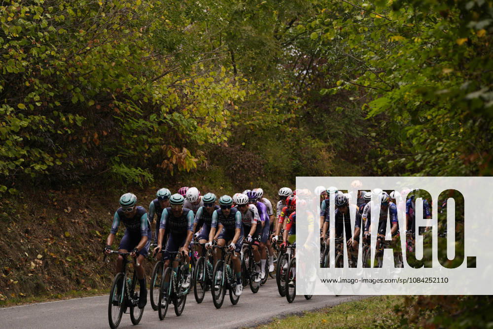 The pack rides during the 110th edition of the Gran Piemonte 2026 a 185 km one day race from Asti to Bra on October 08, 2026, Italy.