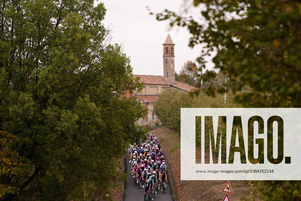 The pack rides during the 110th edition of the Gran Piemonte 2026 a 185 km one day race from Asti to Bra on October 08, 2026, Italy.