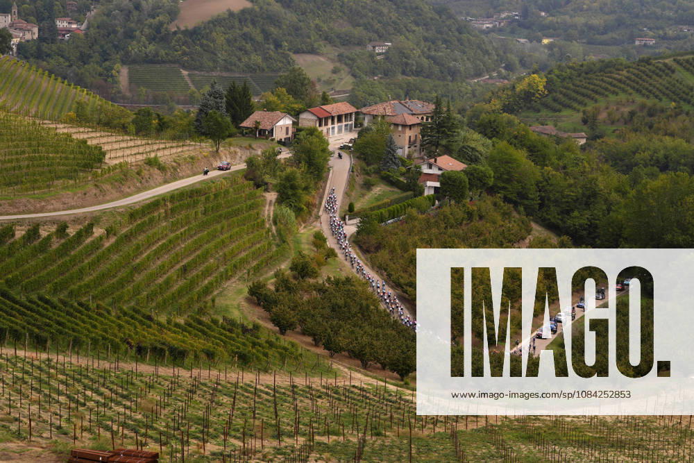 The pack rides during the 110th edition of the Gran Piemonte 2026 a 185 km one day race from Asti to Bra on October 08, 2026, Italy.
