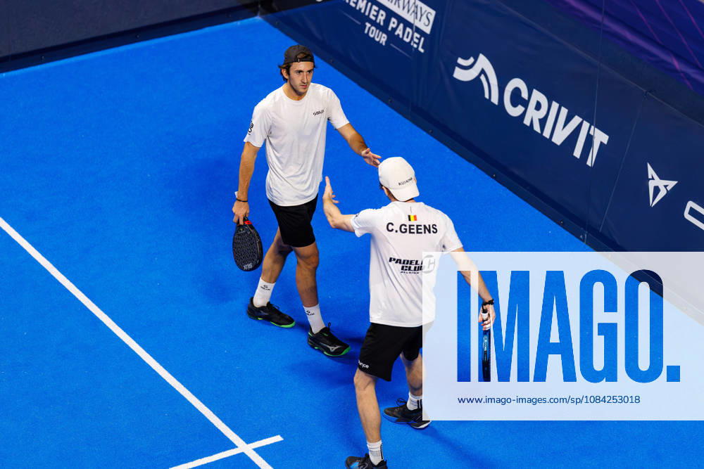 DÜSSELDORF, GERMANY - 8 OCTOBER 2026: Image shows the celebration of Nacho Moragues MoltÃ² (ESP) and Clement Geens (BEL) during CUPRA Germany Premier Padel P2 2026 Day 5: Round of 16 at CASTELLO Düsseldorf on 8 10 2026 in Düsseldorf, Germany. Germany