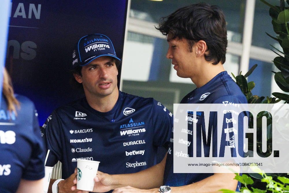 8th October 2026; Marina Bay, Singapore; Formula 1, Singapore Grand Prix, Arrival Day; Atlassian Williams F1 Team driver Alexander Albon of Thailand, Atlassian Williams F1 Team driver Carlos Sainz Jr of Spain arriving at the Singapore Grand Prix StephenxBlackberry