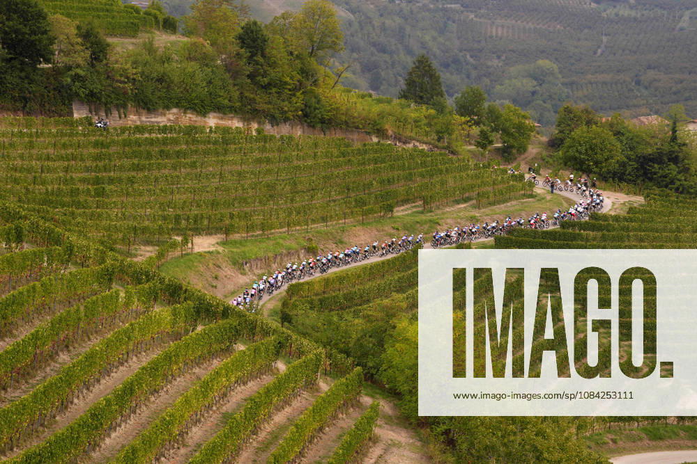 The pack rides during the 110th edition of the Gran Piemonte 2026 a 185 km one day race from Asti to Bra on October 08, 2026, Italy.