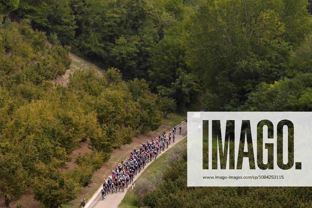 The pack rides during the 110th edition of the Gran Piemonte 2026 a 185 km one day race from Asti to Bra on October 08, 2026, Italy.