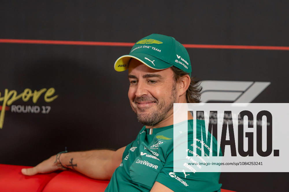 8th October 2026; Marina Bay, Singapore; Formula 1, Singapore Grand Prix, Arrival Day; Fernando Alonso (14) of Spain and Aston Martin Aramco Formula One Team at the drivers press conference, PK, Pressekonferenz DavidxAsh