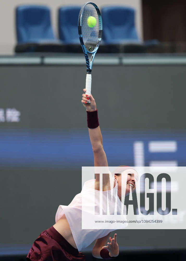 (261008) -- BEIJING, Oct. 8, 2026 -- Nikola Bartunkova of the Czech Republic serves during the women s singles quarterfinal match between Karolina Muchova of the Czech Republic and Nikola Bartunkova of the Czech Republic at 2026 China Open tennis tournament in Beijing, China, Oct. 8, 2026. ) (SP)CHINA-BEIJING-TENNIS-CHINA OPEN-WOMEN S SINGLES (CN) ZhangxChenlin