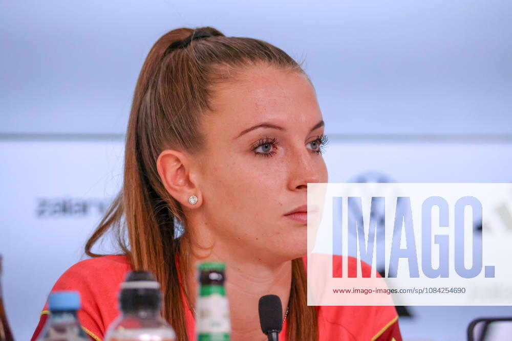 German Women s National Soccer Team Post-Match Press Conference: Friendly Match Germany vs. Australia Pictured: Goalkeeper Ena Mahmutovic of Germany at the post-match press conference in Karlsruhe