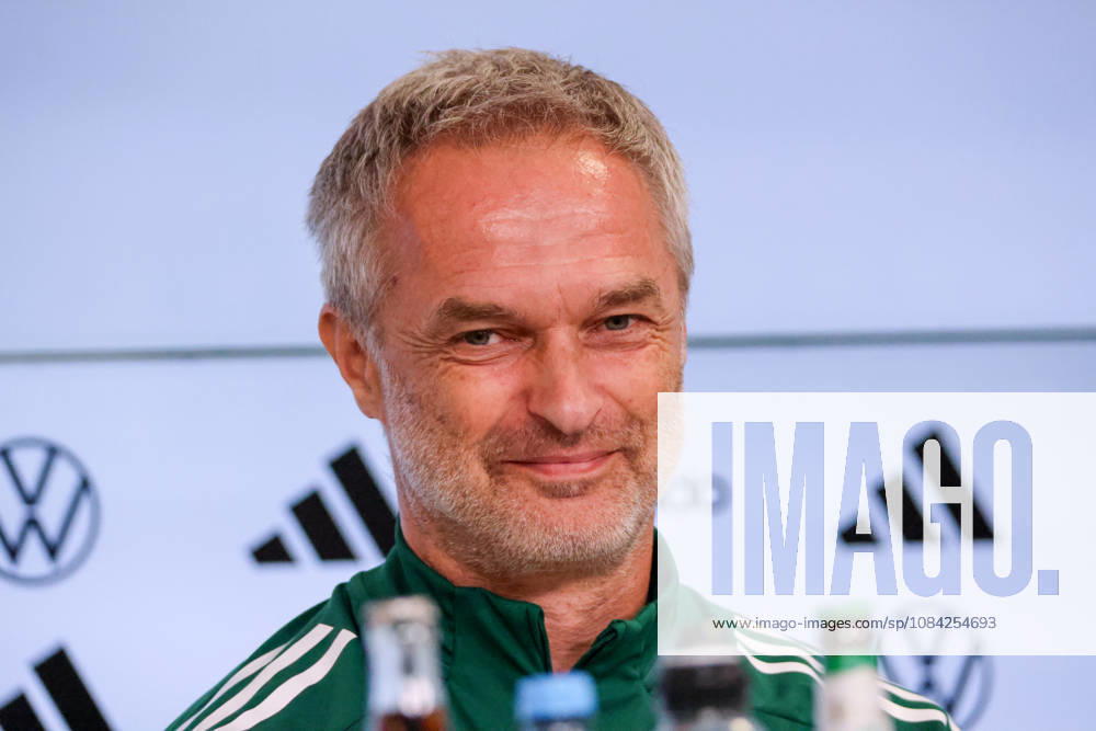 German Women s National Soccer Team Post-Match Press Conference: Friendly Match Germany vs. Australia Pictured: National Team Coach Christian Wück (Wueck) of Germany at the post-match press conference in Karlsruhe