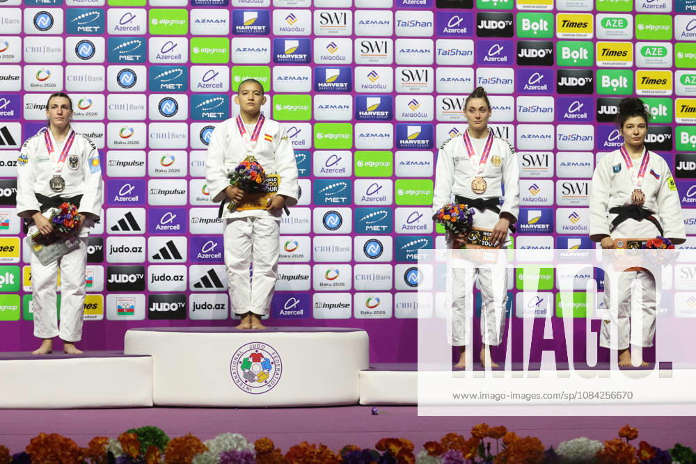 AZERBAIJAN, BAKU - OCTOBER 8, 2026: 2nd placed Giovanna Scoccimarro of Germany, 1st placed Ai Tsunoda Roustant of Spain, 3rd placed Michaela Polleres of Austria and Madina Taimazova (L-R) of Russia pose during an award ceremony for the women s -70 kg category during the 2026 World Judo Championships at the National Gymnastics Arena. Mikhail Sinitsyn TASS 98956125