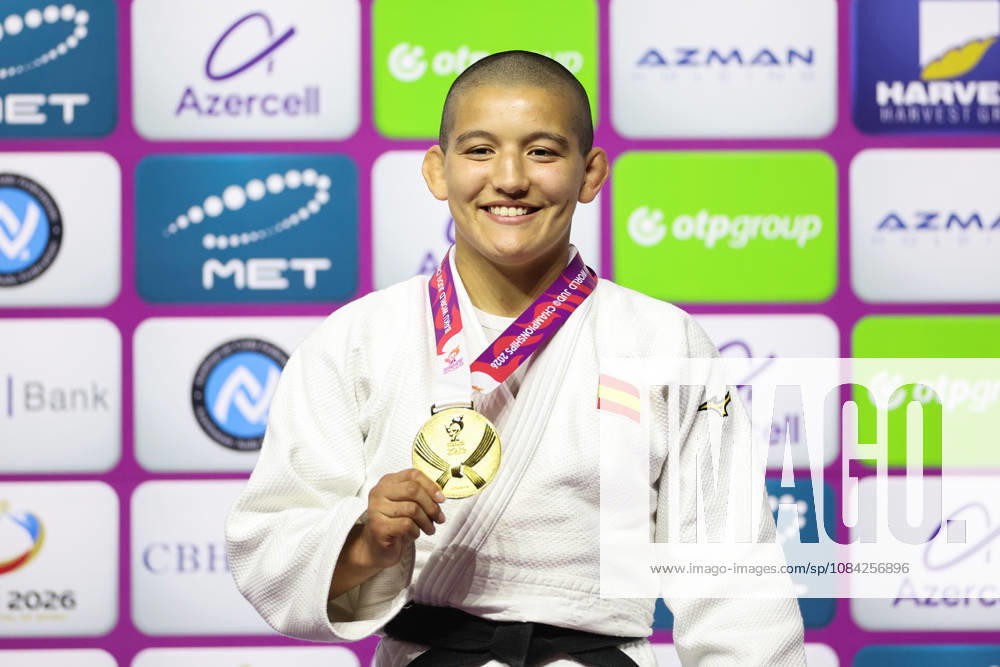 AZERBAIJAN, BAKU - OCTOBER 8, 2026: 1st placed Ai Tsunoda Roustant of Spain pose during an award ceremony for the women s -70 kg category during the 2026 World Judo Championships at the National Gymnastics Arena 2026 World Judo Championships In Baku - ZUMAt113 20261008_zaa_t113_523