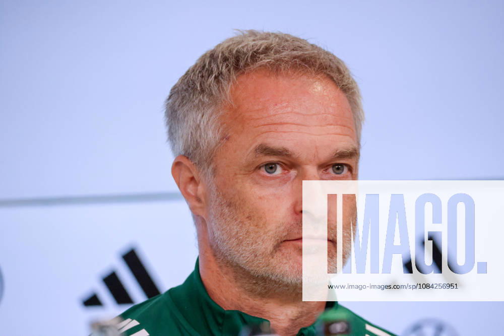 German Women s National Soccer Team Post-Match Press Conference: Friendly Match Germany vs. Australia Pictured: National Team Coach Christian Wück (Wueck) of Germany at the post-match press conference in Karlsruhe