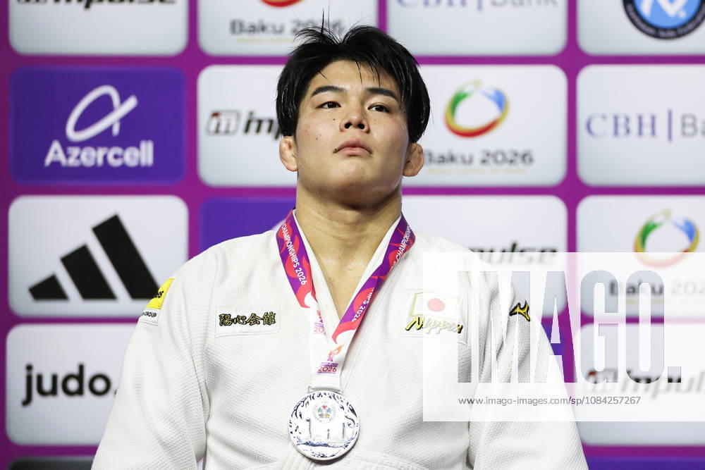 AZERBAIJAN, BAKU - OCTOBER 8, 2026: 2nd placed Goki Tajima of Japan poses during an award ceremony for the men s -90 kg category as part of the 2026 World Judo Championships at the National Gymnastics Arena 2026 World Judo Championships In Baku - ZUMAt113 20261008_zaa_t113_539