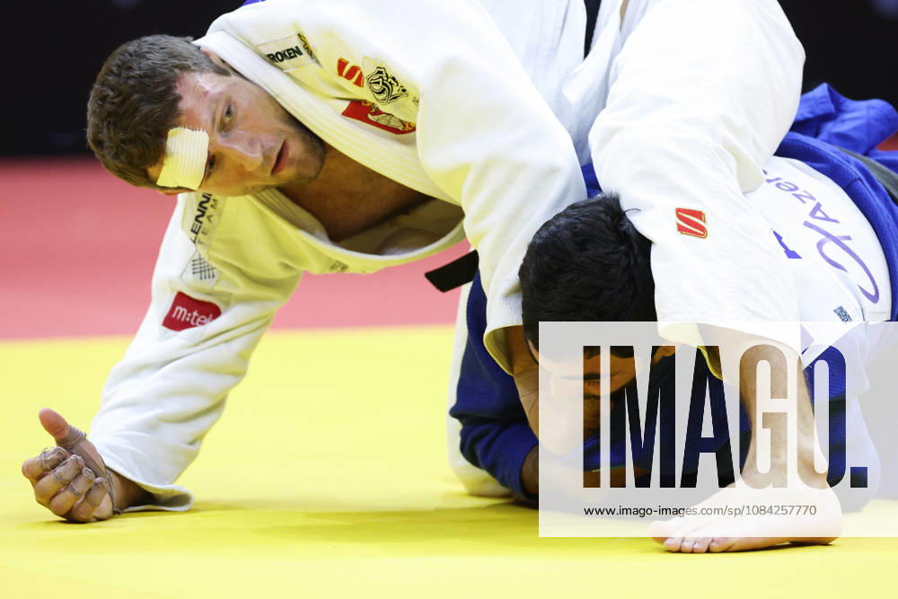 AZERBAIJAN, BAKU - OCTOBER 8, 2026: Murad Fatiyev (bottom) of Azerbaijan and Nemanja Majdov of Serbia compete in their -90 kg bout as part of the 2026 World Judo Championships at the National Gymnastics Arena. Mikhail Sinitsyn TASS 98958128