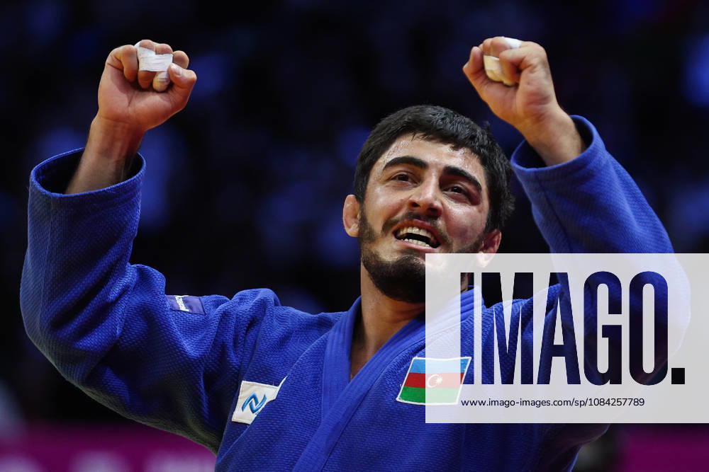 AZERBAIJAN, BAKU - OCTOBER 8, 2026: Murad Fatiyev of Azerbaijan celebrates his victory after a -90 kg bout against Nemanja Majdov of Serbia as part of the 2026 World Judo Championships at the National Gymnastics Arena. Mikhail Sinitsyn TASS 98958147
