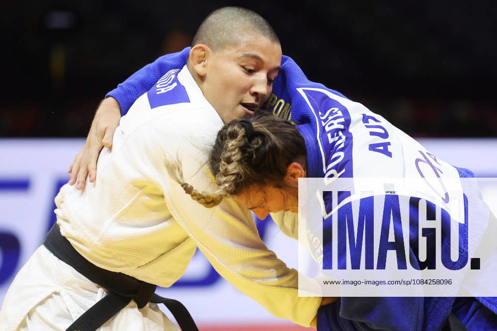 AZERBAIJAN, BAKU - OCTOBER 8, 2026: Ai Tsunoda Roustant (L) of Spain and Michaela Polleres of Austria compete in their -70 kg bout as part of the 2026 World Judo Championships at the National Gymnastics Arena 2026 World Judo Championships In Baku - ZUMAt113 20261008_zaa_t113_612