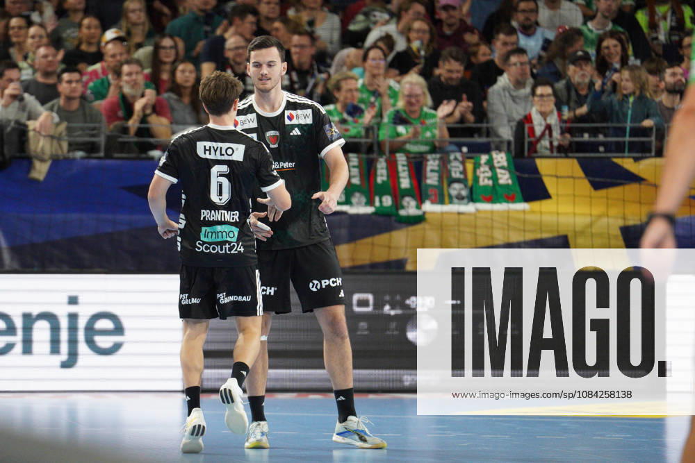 Pictured: Leo Prantner, Füchse Berlin, 6, celebration, joy, October 8, 2026; Füchse Berlin vs. FC Porto, EHF Handball Champions League, 2026–27 season, Max Schmeling Halle